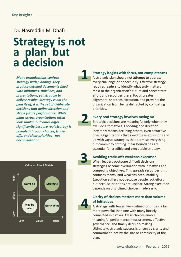 Article by Dr Nasreddin Dhafr - Strategy is not a plan