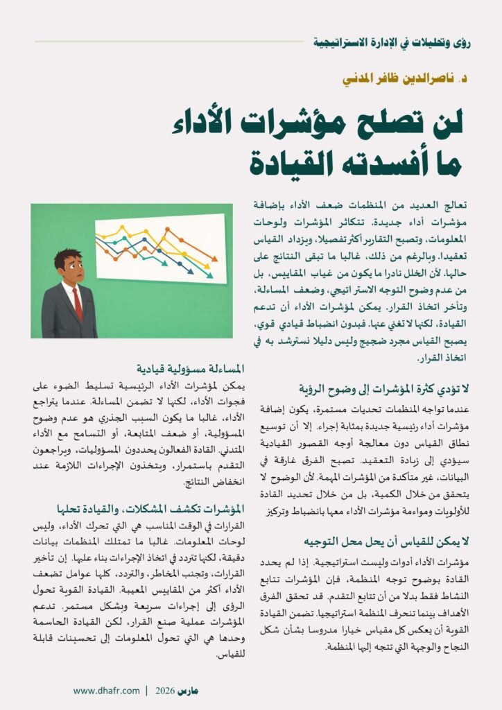 نسخة من مقال د. ناصرالدين ظافر - مؤشرات الأداء لن تصلح ضعف القيادة